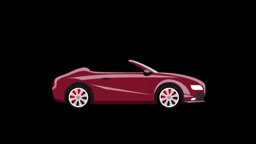 Cartoon Red Sport Car Driving On Alpha Channel 4K