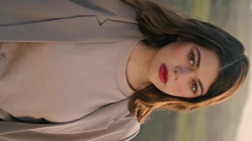 Seductive Girl Posing Nature Looking Camera Vertical Closeup Sexy Woman on Hill