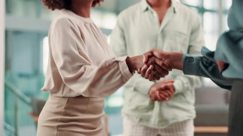 Shaking hands, introduction and hello at office, startup or hiring with welcome
