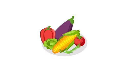 Flat Design Fresh Vegetables Appearing on Plate Animation
