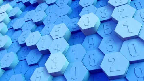 3D-Zufallszahl, sechseckiger Hintergrund, Blau