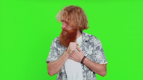 Man Coughing and Touching Head on Green Screen