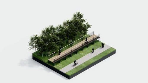 Modern Urban Park Design with Walkways and Greenery