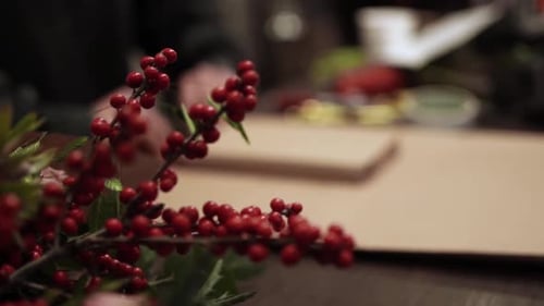 Gift Wrapping With Brown Paper on Wooden Table