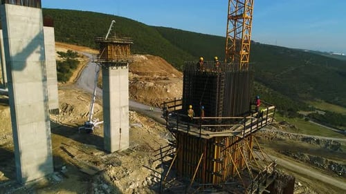 Drone View of Workers Working in Construction