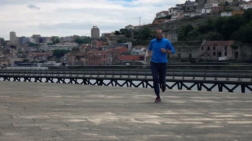 Man Jogging In City, Super Slow Motion 240fps