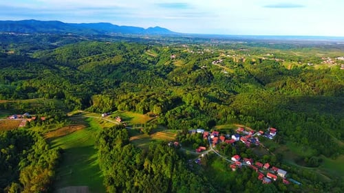 Small Village with Roads in Forest and Mountain Valley in Croatia