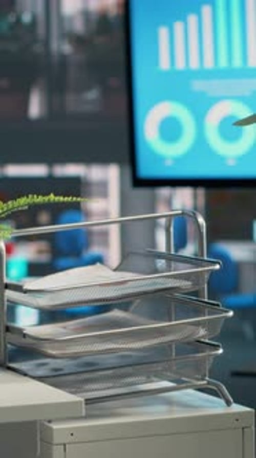 Vertical Video Business Work Environment with Empty Open Space and Modern Furniture