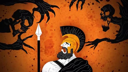 guerrier grec terrifié par Phobos et Deimos