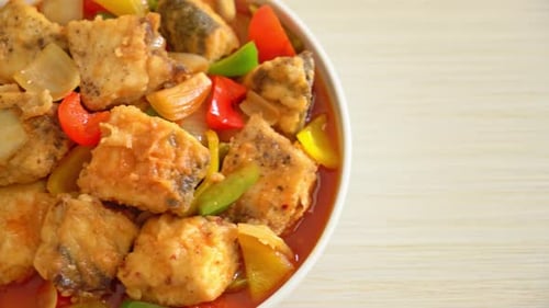 Fried Fish with Mixed Vegetables in Red Sauce