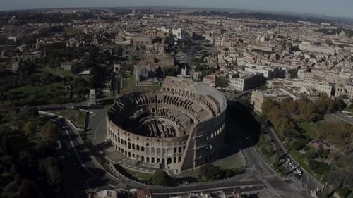 An aerial view of the Colosseum in rome Italy