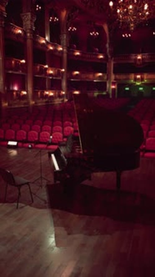 Grand Piano on Stage with Elegant Dolly Movement
