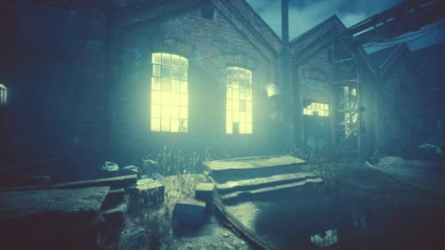Night at Large Abandoned Industrial Area