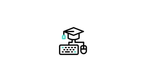 Digital Learning Graduation Cap and Keyboard Mouse Icon Animation