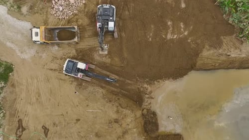 Aerial View Construction Underway First Concrete and Machinery Movement