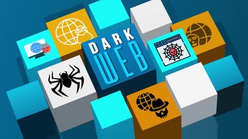 Dark Web Cybersecurity Concept with Animated Cubes and Icons Title