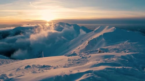 Beauty top view of sunrise in winter alps mountains nature in cold morning