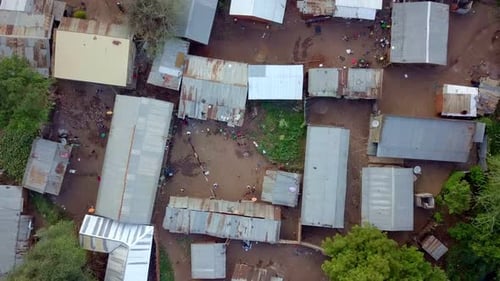 Shanty Town In Africa With Iron Sheets - Aerial Top Down