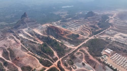 Quarry industry from an aerial view. Drone