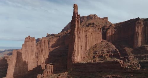 Aerial view of Moab Utah's red rock formations at Fisher Towers during sunrise