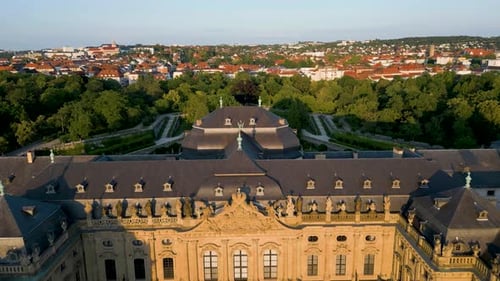4K Aerial Drone Video of the Beautiful Felsenbrunnen Garden at the Palatial Residence Palace in Würz