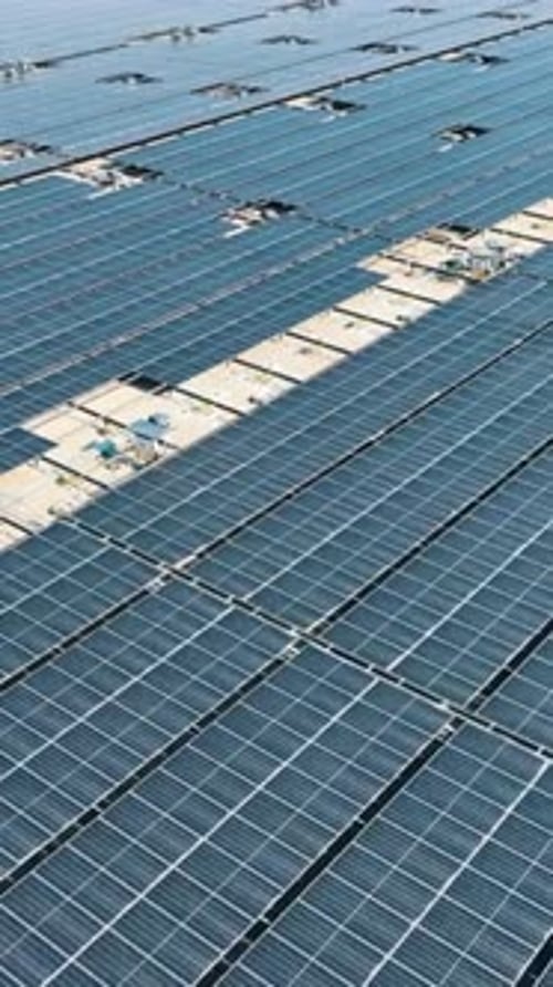 Vertical View Of Huge Solar Panels