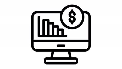 Animated Flat Design Financial Chart on Monitor Icon