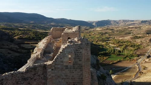 Aerial Of Old Kahta Castle Ruins In Adiyaman, Turkey - drone shot