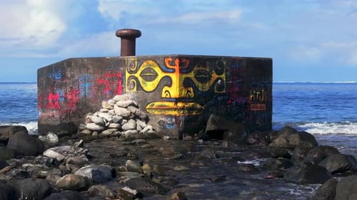 Street art by the sea Taiarapu road to Teahupoo Tahiti French Polynesia drone South Pacific Ocean