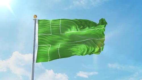 Waving Green Flag with Sports Field Lines