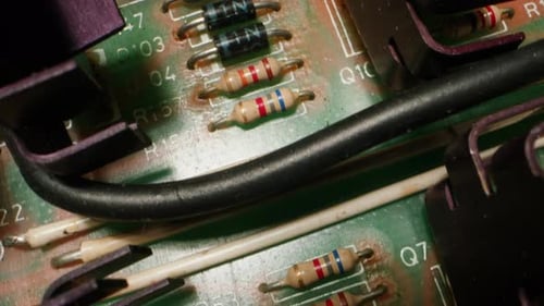 Radio Parts of the Old Amplifier Vintage Transistors and Chips Hifi Vintage Audio Player Close Up