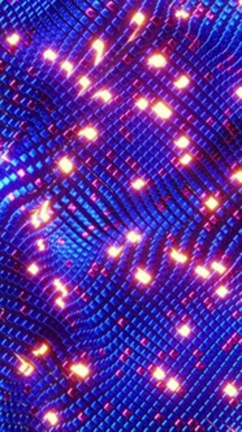 Animated wave moving structure of blue cubes with glare and radiance. Vertical looped video