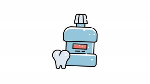 Flat Design Animated Mouthwash and Tooth Medical Icon