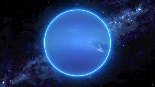 Leuchtender, realistischer Neptunplanet Rotiert im Weltraum oder in der Galaxie und Sterne in der Milchstraße. 2142