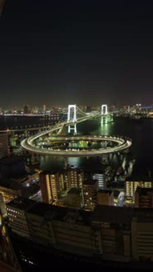Tokyo Japan City Rainbow Bridge Skyline Harbour Vertical