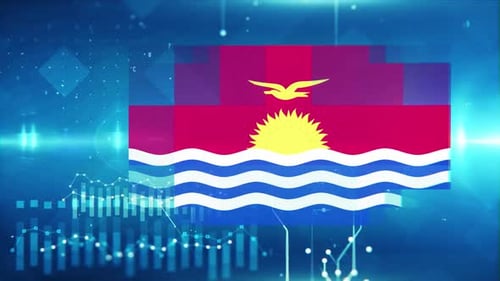 Kiribati Flag On Economy Background And Graph