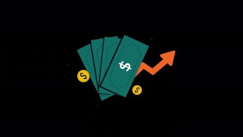 Animated Dollar Bills, Coins, and Upward Trend Arrow