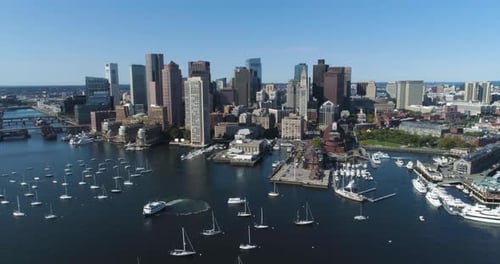 Boston Harbor & Skyline, Aerial Drone Above