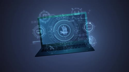 Futuristic Laptop Displaying Digital HUD Interface Technology