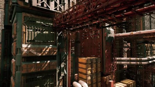 Dynamic Flythrough of Futuristic Industrial Cityscape