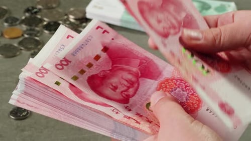 Detailed Close Up of 100 Yuan the Chinese currencyCNY A Big Wad of Money 100 Renminbi the Highest