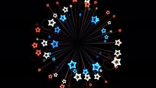 Springende Kreis-Animation mit roten, weißen und blauen Sternen