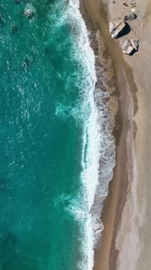 Vertical Video Azure Beach on the Mediterranean Sea Aerial View