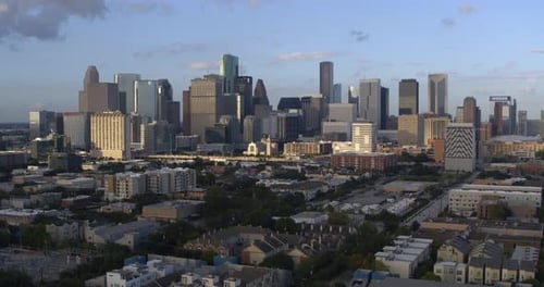 Establishing aerial shot of downtown Houston, Texas