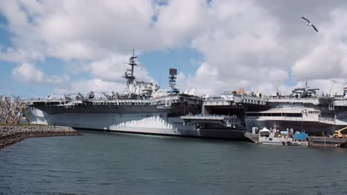 USS Midway Museum At Navy Pier In Downtown San Diego, California, USA. - wide