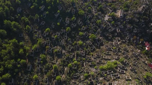 Aerial Video Historic Kayakoy Ruins Top View Turkey Drone