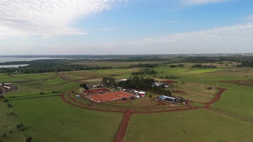 Aerial View of Equestrian Training Facility in Rural Area, Horse Education Center