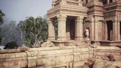 Ancient Temple Ruins With Statue