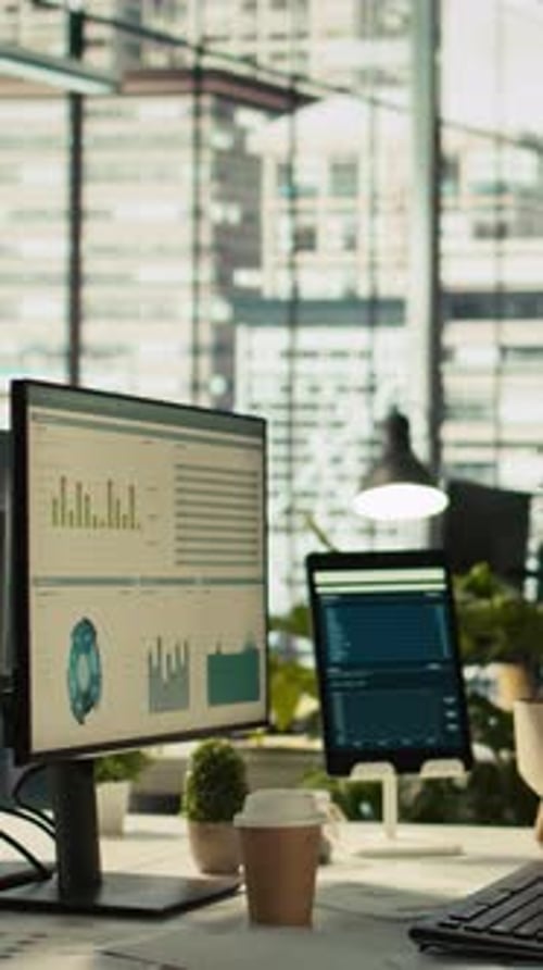 Office Computer with Data in Modern Workplace