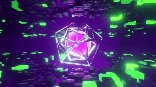 Neonviolette und grüne SciFi-3D-Animationsloop-Umgebung